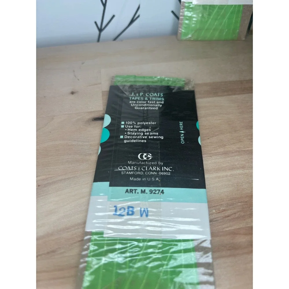 Vintage J & P Coats Seam Binding 222 Lime Woven Edge Polyester 3 Yards Lot of 3
